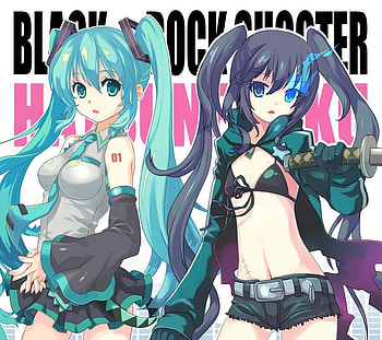 Miku and black rock shooter, blue, black, anime, girls, hair HD wallpaper
