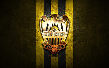 Wellington Phoenix II FC, golden logo, New Zealand Football Championship, yellow metal background, New Zealand soccer club, Wellington Phoenix II logo, soccer, Wellington Phoenix II HD wallpaper