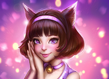 Purple Eyes Short Hair Animal Ears Girl, fantasy-girls, artwork, artist, digital-art HD wallpaper