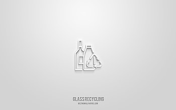 Glass Recycling 3d icon, white background, 3d symbols, Glass Recycling, ecology icons, 3d icons, Glass Recycling sign, ecology 3d icons HD wallpaper