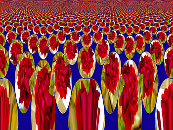 a field of red roses, abstract, roses, 3d, field, fractals, red HD wallpaper
