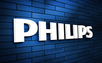 Philips 3D logo, , blue brickwall, creative, brands, Philips logo, 3D art, Philips HD wallpaper