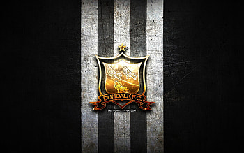 Dundalk FC, golden logo, League of Ireland Premier Division, black metal background, football, irish football club, Dundalk FC logo, soccer, FC Dundalk HD wallpaper