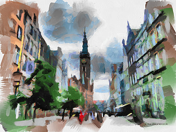 Gdańsk ul.Długa Art. 2016 Akwarela, Akwarela, Pen, Obraz, Ulica HD wallpaper