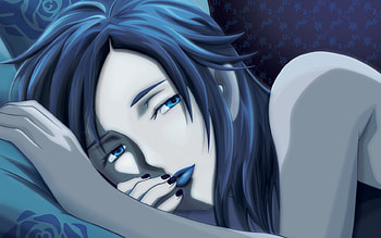 Lady in Blue, blue, beautiful girl, blue eyes, bed, anime girl, anime, abstract, texture, sleep HD wallpaper