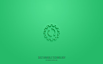 sustainable technology 3d icon, green background, 3d symbols, sustainable technology, ecology icons, 3d icons, sustainable technology sign, ecology 3d icons HD wallpaper