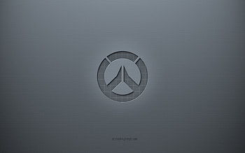 Overwatch logo, gray creative background, Overwatch emblem, gray paper texture, Overwatch, gray background, Overwatch 3d logo HD wallpaper