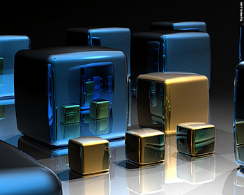 3D Cube, blue, cube HD wallpaper
