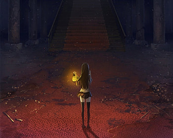 Dark Mansion, scary, glow, eerie, long hair, creepy, staircase, darkness, scare, 3d, cg, , female, girl, black hair, dark, anime girl, creep, anime, light, stair, horror, realistic HD wallpaper