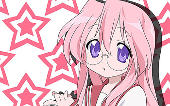 Anime, Stars, Pink, Girl, Glasses, Spectacles, Animeshka, Strange HD wallpaper