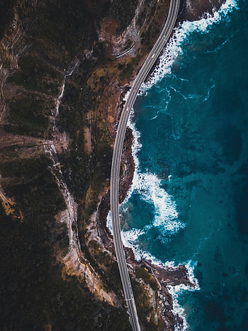 Nature, Sea, Rocks, View From Above, Road HD phone wallpaper