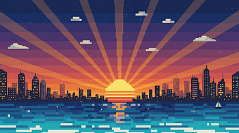 Pixel Art City Skyline Ocean Retro Sunset, pixel, art, city, skyline, ocean, retro, sunset, artist, artwork, digital-art HD wallpaper