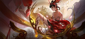 Fantasy girl, yutan, frumusete, gorgeous, yu tan, girl, superb, fantasy, red, yellow, luminos HD wallpaper