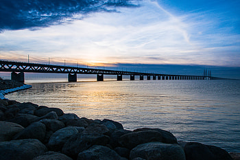 Landscape, Nature, Sunset, Stones, Sea, Shore, Bank, Bridge HD wallpaper
