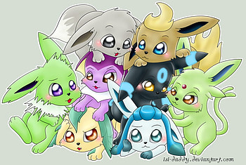 play time for the shiny's, eevee evolutions, eevee, shiny pokemon, pokemon HD wallpaper