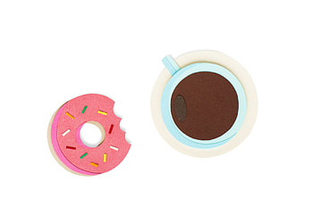 Doughnut and coffee cup, minimal, digital art HD wallpaper