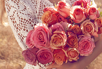Flowers, Roses, Bouquet, Girl, Happiness HD wallpaper