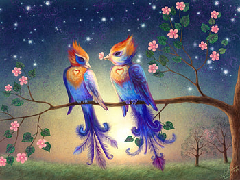 Birds, Love, Couple, Pair, , Drawing, Branch HD wallpaper