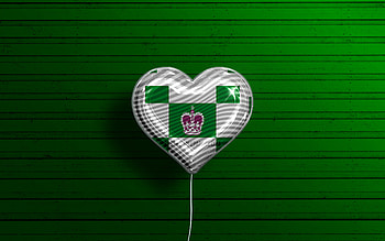 I Love Charlottetown, , realistic balloons, green wooden background, canadian cities, flag of Charlottetown, Canada, balloon with flag, Charlottetown flag, Charlottetown, Day of Charlottetown HD wallpaper