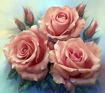 Pink Roses With Buds C, art, floral, beautiful, romance, illustration, beauty, artwork, rose, wide screen, painting, flower, love, nature HD wallpaper