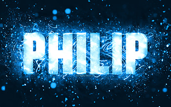 Happy Birtay Philip, , blue neon lights, Philip name, creative, Philip Happy Birtay, Philip Birtay, popular american male names, with Philip name, Philip HD wallpaper