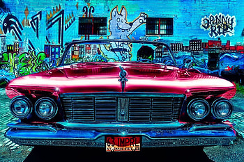1963 Chrysler Imperial, pink, car, chrysler, graffiti, oldie, vintage HD wallpaper