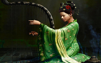 Fantasy Girl, Harp, Music, Girl, Art HD wallpaper