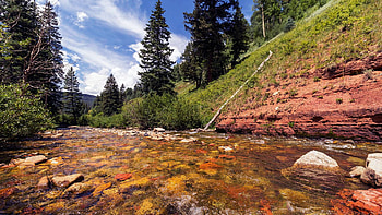 Crystal Clear & Vibrant Colored Rocky Mountain Stream Near Rico, Colorado, mountans, trees, clouds, sky, water, rocks, usa, stones HD wallpaper