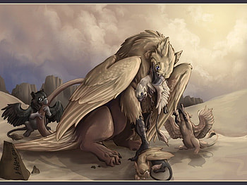 gryphon family, heartwarming, loving HD wallpaper