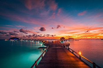 The Maldives, Sunset, Ocean, Bridge, Vacations HD wallpaper