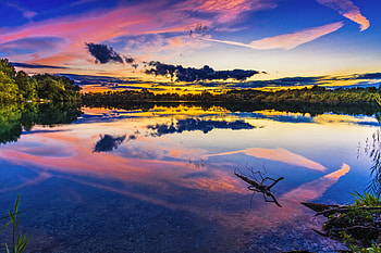 Lake, sunset, reflections, colorful sky, nature HD wallpaper