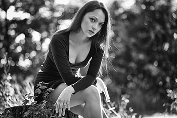Girl Black Dress Monochrome, girls, model, monochrome, black-and-white HD wallpaper