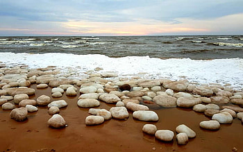 Rocky Beach with Ice, Latvia, rocks, ice, beach, sea HD wallpaper