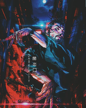 Moonlight - Musashi, sword, moon, miyamoto, neon, cyberpunk, vagabond, manga, samurai HD phone wallpaper