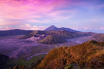 Nature, Sky, Pink, Clouds, Hills, Height, Island, Volcano, Indonesia, Java, Bromo HD wallpaper