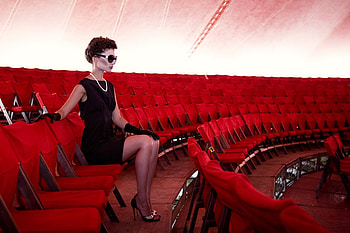 Lady in Black, women, black, graphy, red HD wallpaper