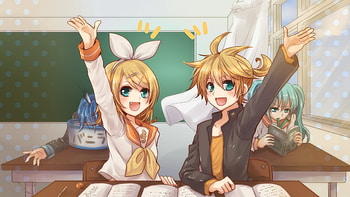 Len Kagamine, Anime, Vocaloid, Hatsune Miku, Kaito (Vocaloid), Rin Kagamine HD wallpaper