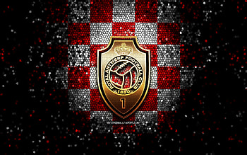Royal Antwerp FC, glitter logo, Jupiler Pro League, red white checkered background, soccer, belgian football club, Royal Antwerp logo, mosaic art, football, Royal Antwerp HD wallpaper