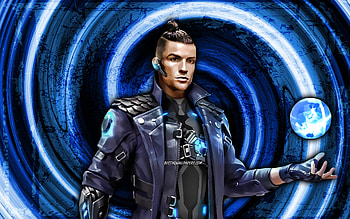 Cristiano Ronaldo Fire, blue grunge background, Chrono, Fire Battlegrounds, vortex, Garena Fire characters, Chrono Skin, Garena Fire, Chrono Fire HD wallpaper