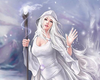 Winter Princess, white, staff, fantasy, woman HD wallpaper