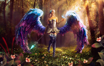 Angel, wings, fantasy, girl, luminos, caius augustus, forest, dark HD wallpaper