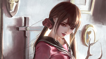 Cute Girl In School Uniform, anime-girl, anime, artist, artwork, digital-art, fantasy-girls, artstation HD wallpaper