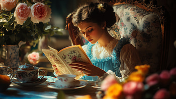 Enchanting Tea Party Moments - Ultra, woman, tea party, reading, vintage, flower HD wallpaper