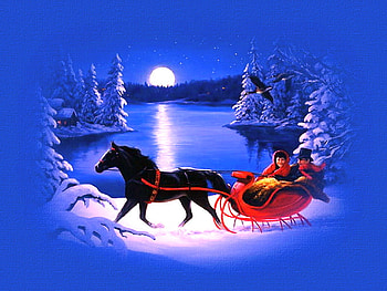 Carriage ride, winter, blue evening, horse, lake, moonlight, snow, trees, ride, carriage HD wallpaper