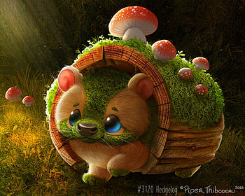 Hedgelog, green, art, fantasy, piper thibodeau, hedgehog, mushroom, orange HD wallpaper
