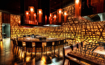 shibuya japanese restaurant in vegas r, chairs, restaurant, table, lights, r, oriental HD wallpaper