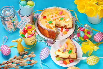 Happy Easter!, egg, colorful, blue, sweet, pasti, dessert, cake, food, yellow, easter HD wallpaper