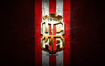 CSKA 1948 Sofia FC, golden logo, Parva liga, red metal background, football, bulgarian football club, CSKA 1948 Sofia logo, soccer, FC CSKA 1948 Sofia HD wallpaper
