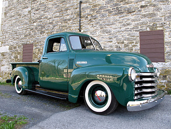 52-Chevy-Pickup, Truck, Green, Whitewalls, Classic HD wallpaper
