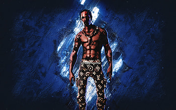 Fortnite Gucci Travis Scott Skin, Fortnite, main characters, blue stone background, Gucci Travis Scott, Fortnite skins, Gucci Travis Scott Skin, Gucci Travis Scott Fortnite, Fortnite characters HD wallpaper
